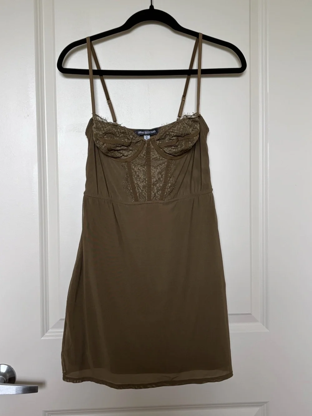 Urban Outfitters Olive Lace-Trim Slip Dress